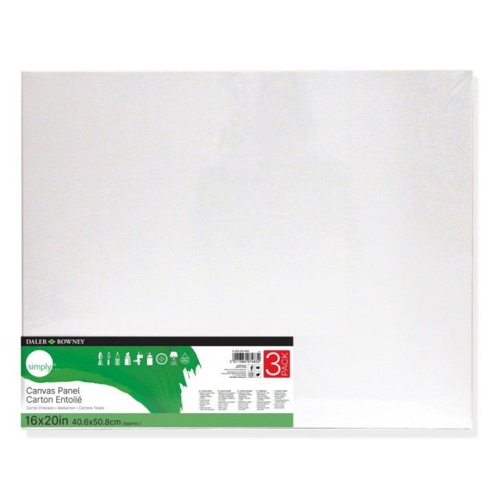 Daler-Rowney Simply White Canvas Panels Set, 16" x 20", 3-Pack