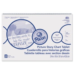 Pacon® Picture Story Chart Tablet, White, Ruled Long, 1-1/2" Ruled, 24" x 16", 25 Sheets