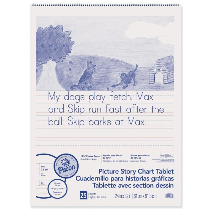 Pacon® Picture Story Chart Tablet, White, Ruled Short, 1-1/2" Ruled, 24" x 32", 25 Sheets