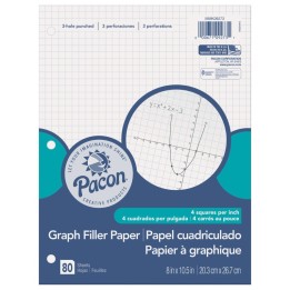 Pacon® Graphing Paper, White, 3-Hole Punched, 1/4" Quadrille Ruled, 8" x 10-1/2", 80 Sheets