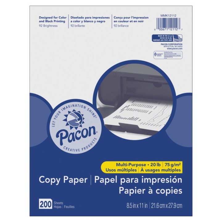 Pacon® Multi-Purpose Paper, White, 20 lb., 8-1/2" x 11", 200 Sheets