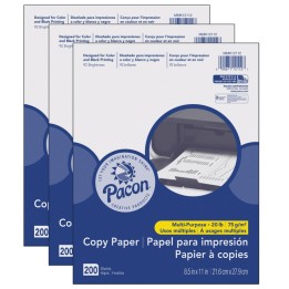 Pacon® Multi-Purpose Paper, White, 20 lb., 8-1/2" x 11", 200 Sheets Per Pack, 3 Packs