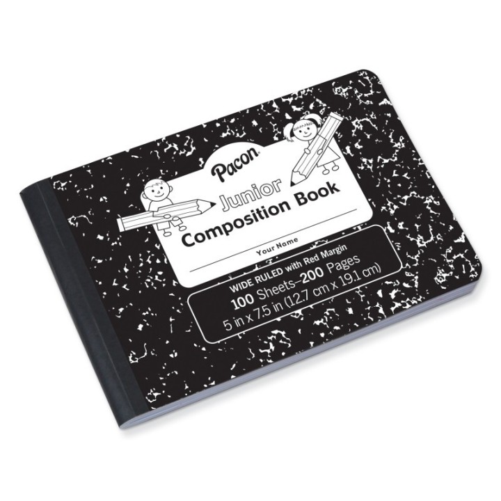 Pacon® Junior Composition Book, Black Marble, 3/8" Ruled 5" x 7-1/2", 100 Sheets
