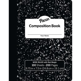 Pacon® Composition Book, Black Marble, 3/8" Ruled w/Margin, 9-3/4" x 7-1/2", 100 Sheets