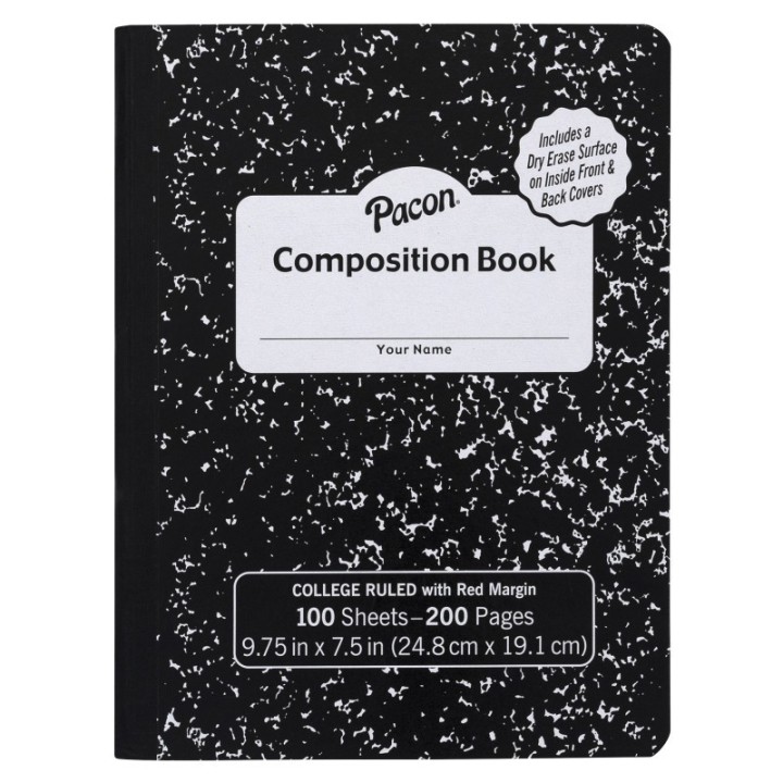 Pacon® Composition Books with Dry Erase Surfaces, Black Marble, 3/8" Ruled w/ Margin , 100 sheets