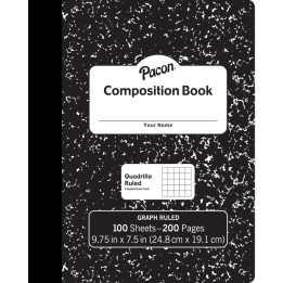 Pacon® Composition Book, Black Marble, 1/5" Quadrille Ruled, 9-3/4" x 7-1/2", 100 Sheets