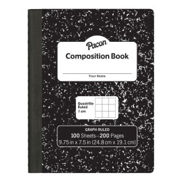 Pacon® Composition Book, Black Marble, 1 cm Quadrille Ruled 9-3/4" x 7-1/2", 100 Sheets