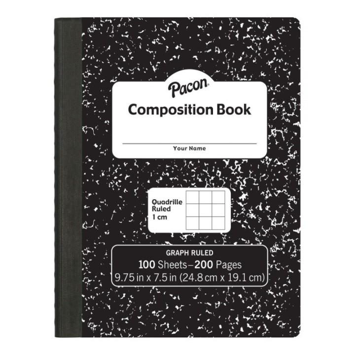 Pacon® Composition Book, Black Marble, 1 cm Quadrille Ruled 9-3/4" x 7-1/2", 100 Sheets