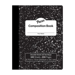 Pacon® Composition Book, Black Marble, 9/32" Ruled w/ Margin, 9-3/4" x 7-1/2", 100 Sheets