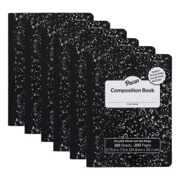 Pacon® Composition Book, Black Marble, 9/32 in ruling with red margin 9-3/4" x 7-1/2", 100 Sheets, Pack of 6