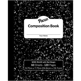 Pacon® Composition Book, Black Marble, 3/8" Ruled w/Margin, 9-3/4" x 7-3/4", 60 Sheets