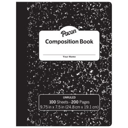 Pacon® Composition Book, Black Marble, Unruled 9-3/4" x 7-1/2", 100 Sheets