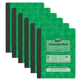 Pacon® Dual Ruled Composition Book, Green, 1/4 in grid and 3/8 in (wide) 9-3/4" x 7-1/2", 100 Sheets, Pack of 6
