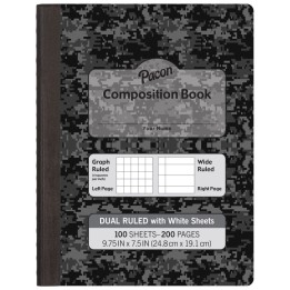 Pacon® Dual Ruled Composition Book, Dark Gray Marble, 1/4" Grid & 3/8" Wide Ruled, 9-3/4" x 7-1/2", 100 Sheets