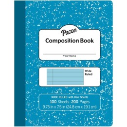 Pacon® Pastel Composition Book, Blue Marble Cover, Light Blue Sheets, 3/8" Ruled, 9-3/4" x 7-1/2", 100 Sheets