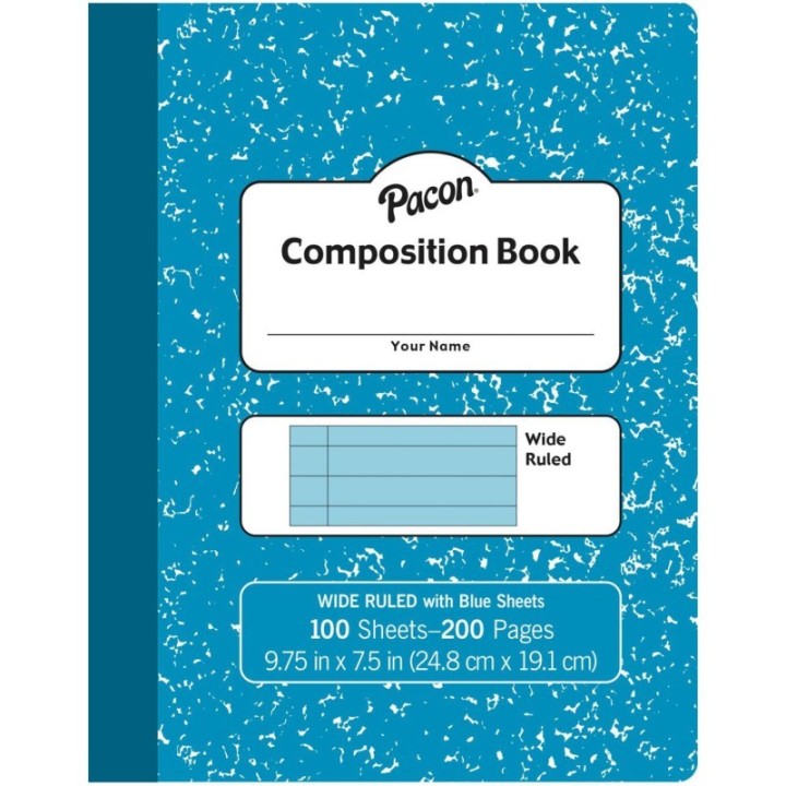 Pacon® Pastel Composition Book, Blue Marble Cover, Light Blue Sheets, 3/8" Ruled, 9-3/4" x 7-1/2", 100 Sheets