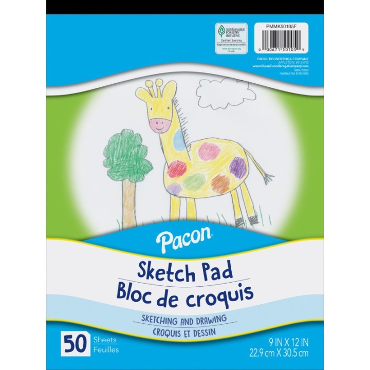 Pacon® Sketch Pad, White, 9" x 12", 50 Sheets