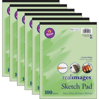 Real Images™ Sketch Pad, Standard Weight, 9" x 12", 100 Sheets, Pack of 6