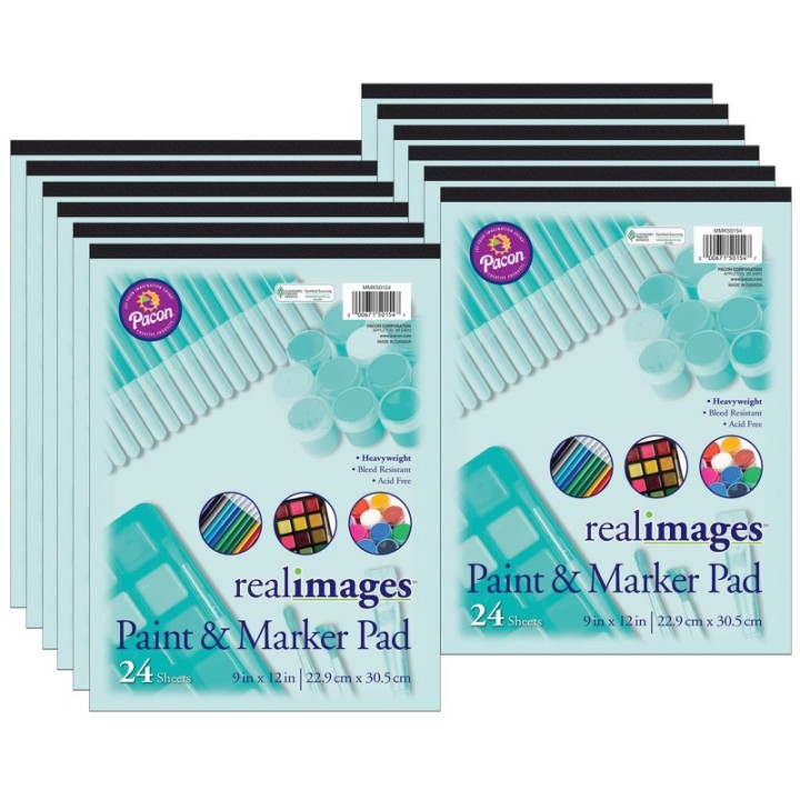 Real Images™ Paint & Marker Pad, Heavyweight, 9" x 12", 24 Sheets, Pack of 12
