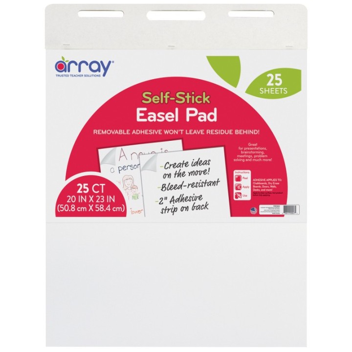 Array® Easel Pad, Self-Adhesive, White, Self-Adhesive, 20" x 23", 25 Sheets