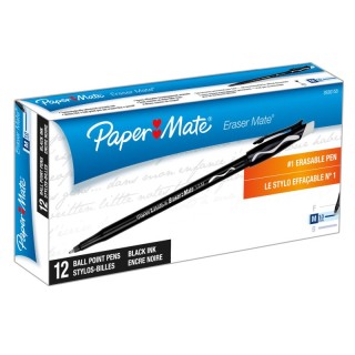 Paper Mate® Eraser Mate® Erasable Pen, Medium Point, Black, 12 Count