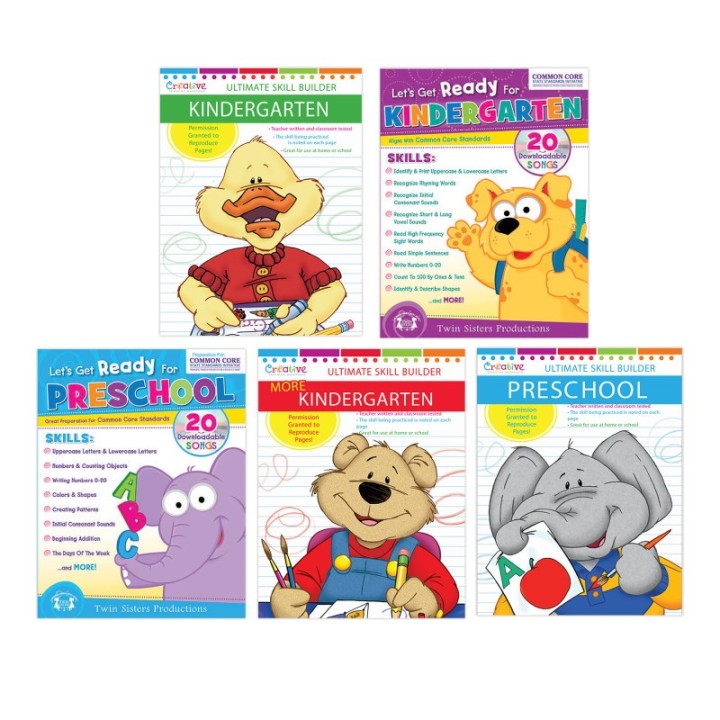 Twin Sisters Productions Preschool-Kindergarten Workbook Bundle, Set of 5