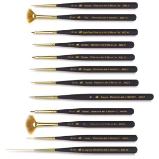 Princeton Mini-Detailer Brush Set, Synthetic Bristles, Short Handle Mixed Media Paintbrush, Black, 12 Pieces