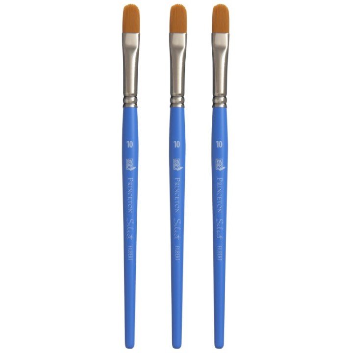 Princeton Select Artiste Filbert Brush, Synthetic Bristles, Short Handle Mixed Media Paintbrush, Jewel Blue, Size 10, Pack of 3