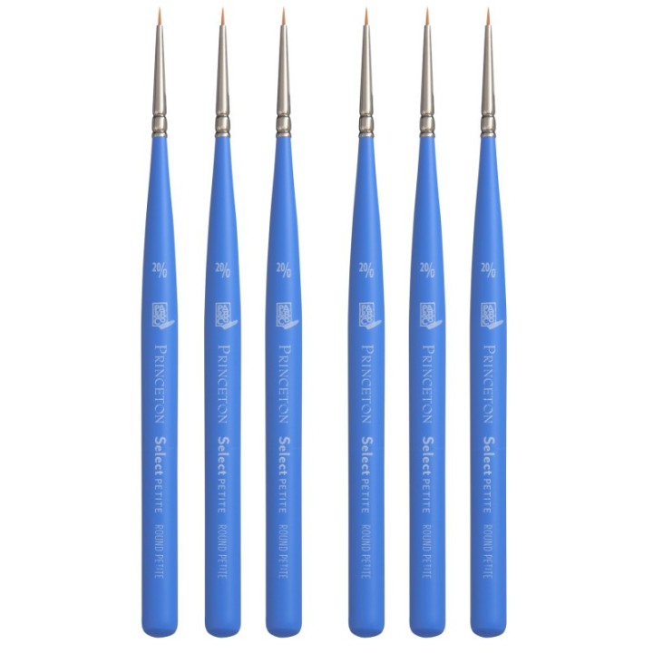 Princeton Select Artiste Round Brush, Synthetic Bristles, Short Handle Mixed Media Paintbrush, Jewel Blue, Size 20/0, Pack of 6