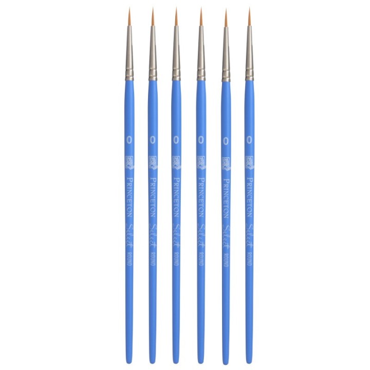 Princeton Select Artiste Round Brush, Synthetic Bristles, Short Handle Mixed Media Paintbrush, Jewel Blue, Size 0, Pack of 6