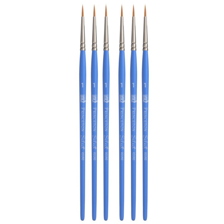 Princeton Select Artiste Round Brush, Synthetic Bristles, Short Handle Mixed Media Paintbrush, Jewel Blue, Size 1, Pack of 6
