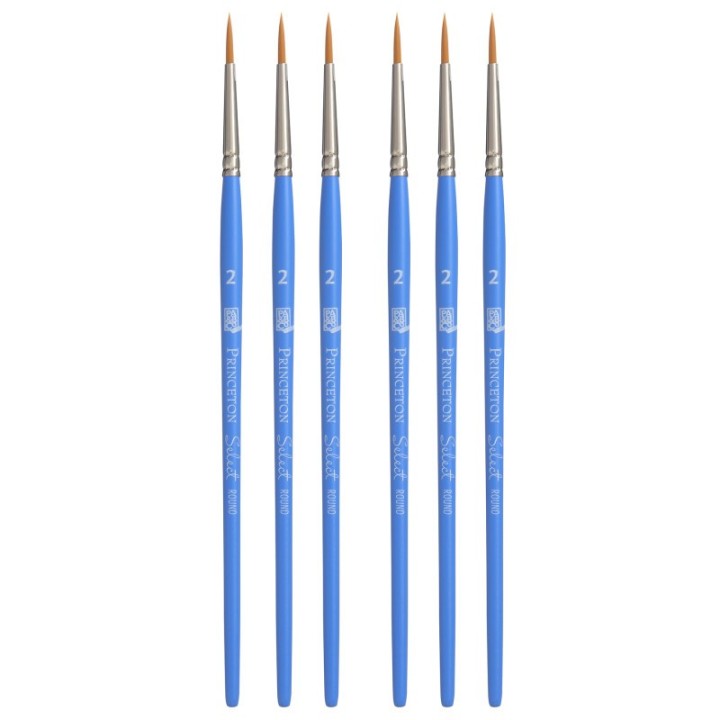 Princeton Select Artiste Round Brush, Synthetic Bristles, Short Handle Mixed Media Paintbrush, Jewel Blue, Size 2, Pack of 6