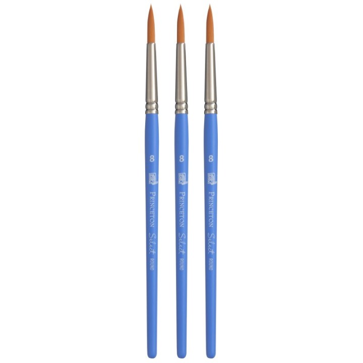 Princeton Select Artiste Round Brush, Synthetic Bristles, Short Handle Mixed Media Paintbrush, Jewel Blue, Size 8, Pack of 3