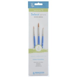 Princeton Select Artiste Brush Set No. 1, Synthetic Bristles, Short Handle Mixed Media Paintbrush, Jewel Blue, 3 Pieces