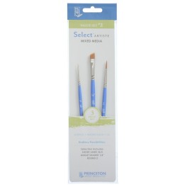 Princeton Select Artiste Brush Set No. 2, Synthetic Bristles, Short Handle Mixed Media Paintbrush, Jewel Blue, 3 Pieces