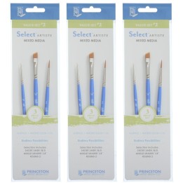 Princeton Select Artiste Brush Set No. 2, Synthetic Bristles, Short Handle Mixed Media Paintbrush, Jewel Blue, 3 Per Set, 3 Sets