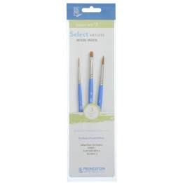 Princeton Select Artiste Brush Set No. 3, Synthetic Bristles, Short Handle Mixed Media Paintbrush, Jewel Blue, 3 Pieces