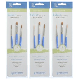 Princeton Select Artiste Brush Set No. 3, Synthetic Bristles, Short Handle Mixed Media Paintbrush, Jewel Blue, 3 Per Set, 3 Sets