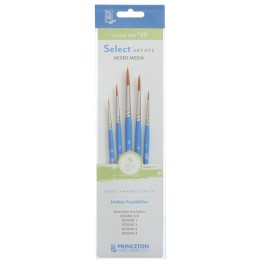 Princeton Select Artiste Brush Set No. 10, Synthetic Bristles, Short Handle Mixed Media Paintbrush, Jewel Blue, 5 Pieces