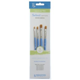 Princeton Select Artiste Brush Set No. 11, Synthetic Bristles, Short Handle Mixed Media Paintbrush, Jewel Blue, 4 Pieces