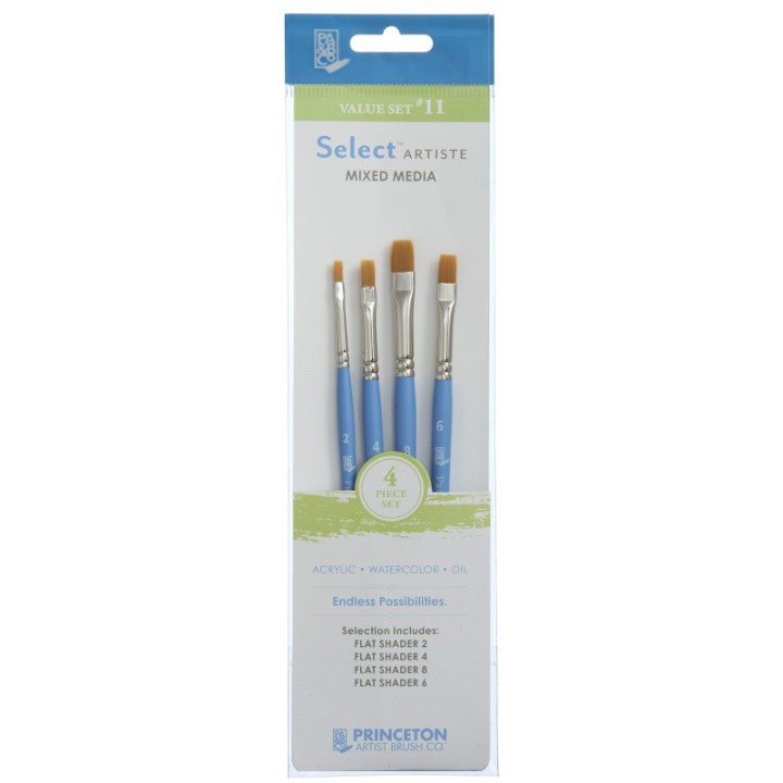 Princeton Select Artiste Brush Set No. 11, Synthetic Bristles, Short Handle Mixed Media Paintbrush, Jewel Blue, 4 Pieces