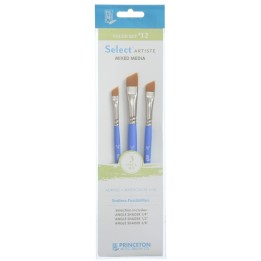 Princeton Select Artiste Brush Set No. 12, Synthetic Bristles, Short Handle Mixed Media Paintbrush, Jewel Blue, 3 Pieces