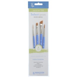 Princeton Select Artiste Brush Set No. 13, Synthetic Bristles, Short Handle Mixed Media Paintbrush, Jewel Blue, 4 Pieces