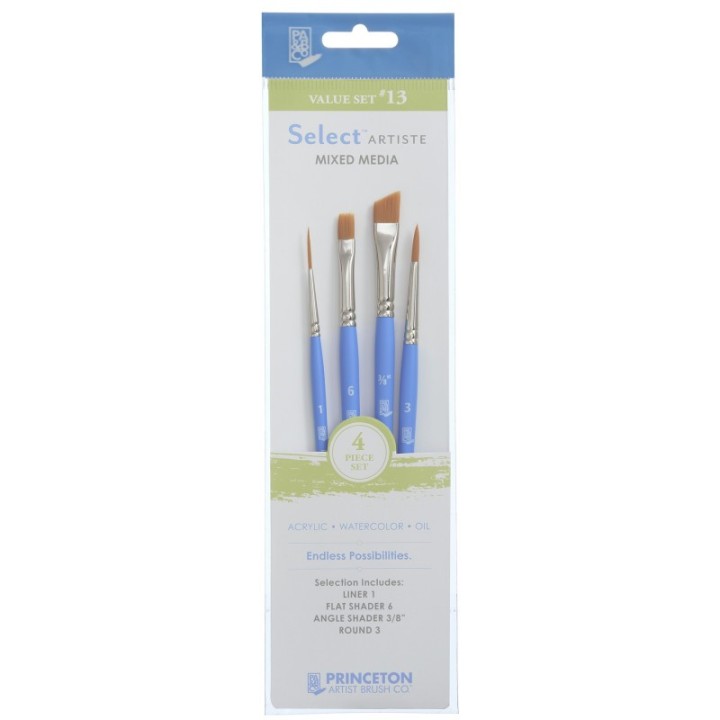 Princeton Select Artiste Brush Set No. 13, Synthetic Bristles, Short Handle Mixed Media Paintbrush, Jewel Blue, 4 Pieces