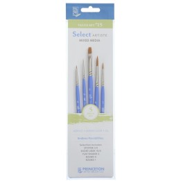 Princeton Select Artiste Brush Set No. 15, Synthetic Bristles, Short Handle Mixed Media Paintbrush, Jewel Blue, 5 Pieces