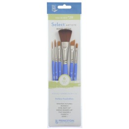 Princeton Select Artiste Brush Set No. 20, Synthetic Bristles, Short Handle Mixed Media Paintbrush, Jewel Blue, 6 Pieces