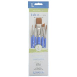 Princeton Select Artiste Brush Set No. 21, Synthetic Bristles, Short Handle Mixed Media Paintbrush, Jewel Blue, 6 Pieces