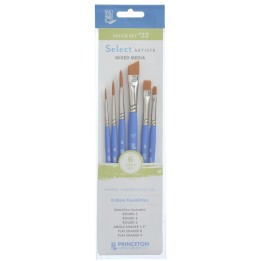 Princeton Select Artiste Brush Set No. 22, Synthetic Bristles, Short Handle Mixed Media Paintbrush, Jewel Blue, 6 Pieces