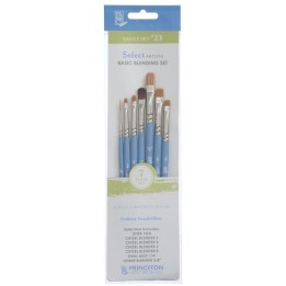 Princeton Select Artiste Brush Set No. 23, Synthetic Bristles, Short Handle Mixed Media Paintbrush, Jewel Blue, 7 Pieces
