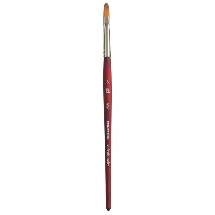 Princeton Velvetouch Filbert Brush, Synthetic Bristles, Short Handle Mixed Media Paintbrush, Scarlet, Size 6, 1 Count